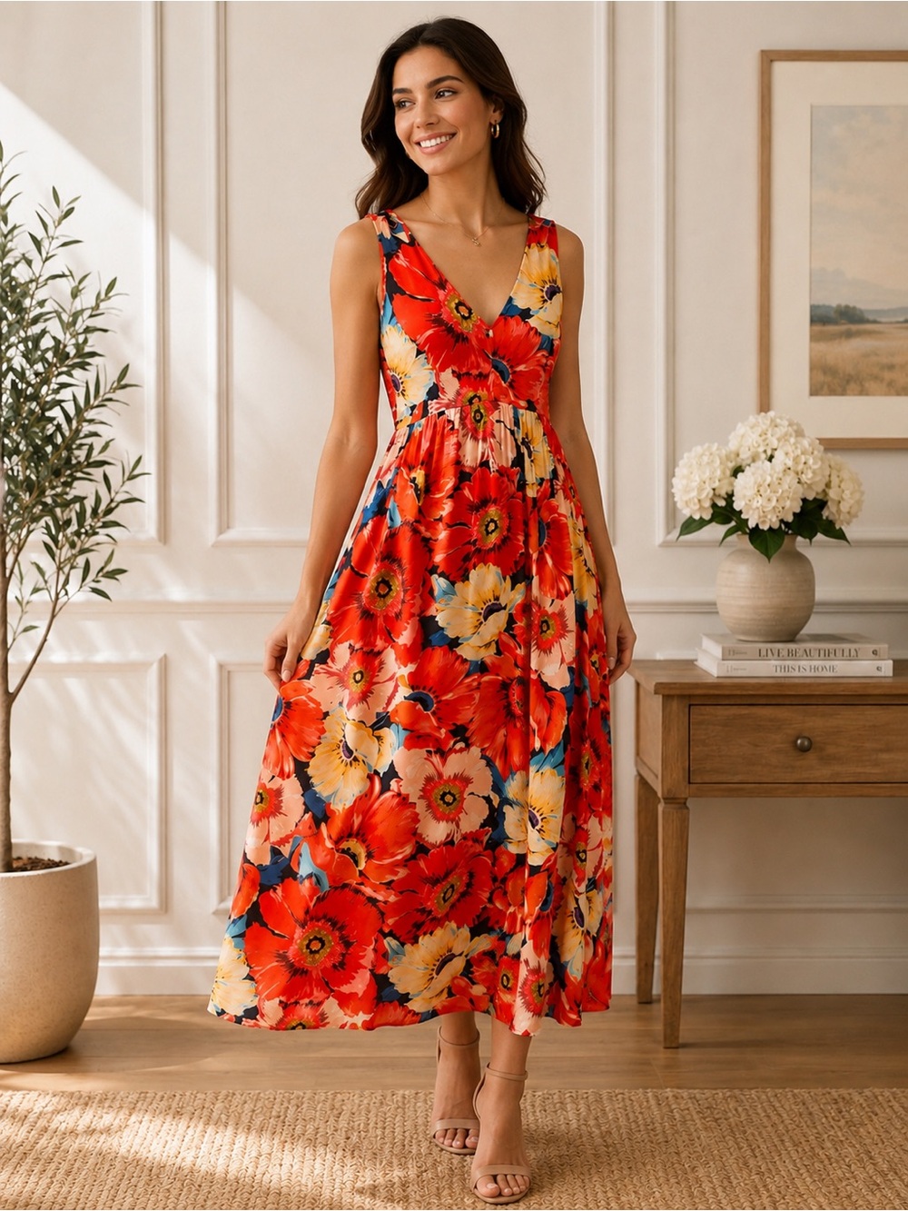 T Tahari Size 10 Floral Maxi Dress
